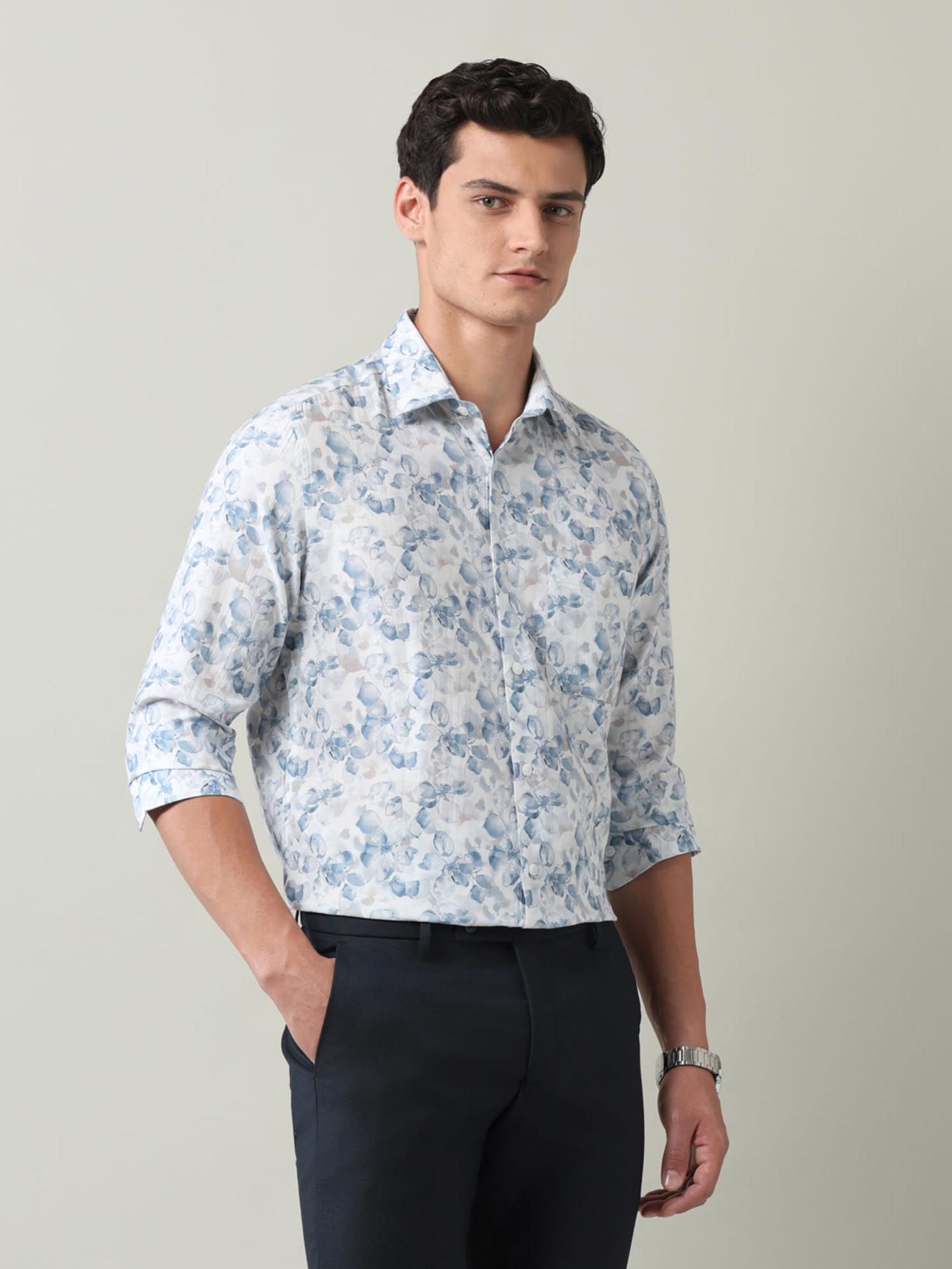 Floral Regular Fit Dobby Shirt Blue