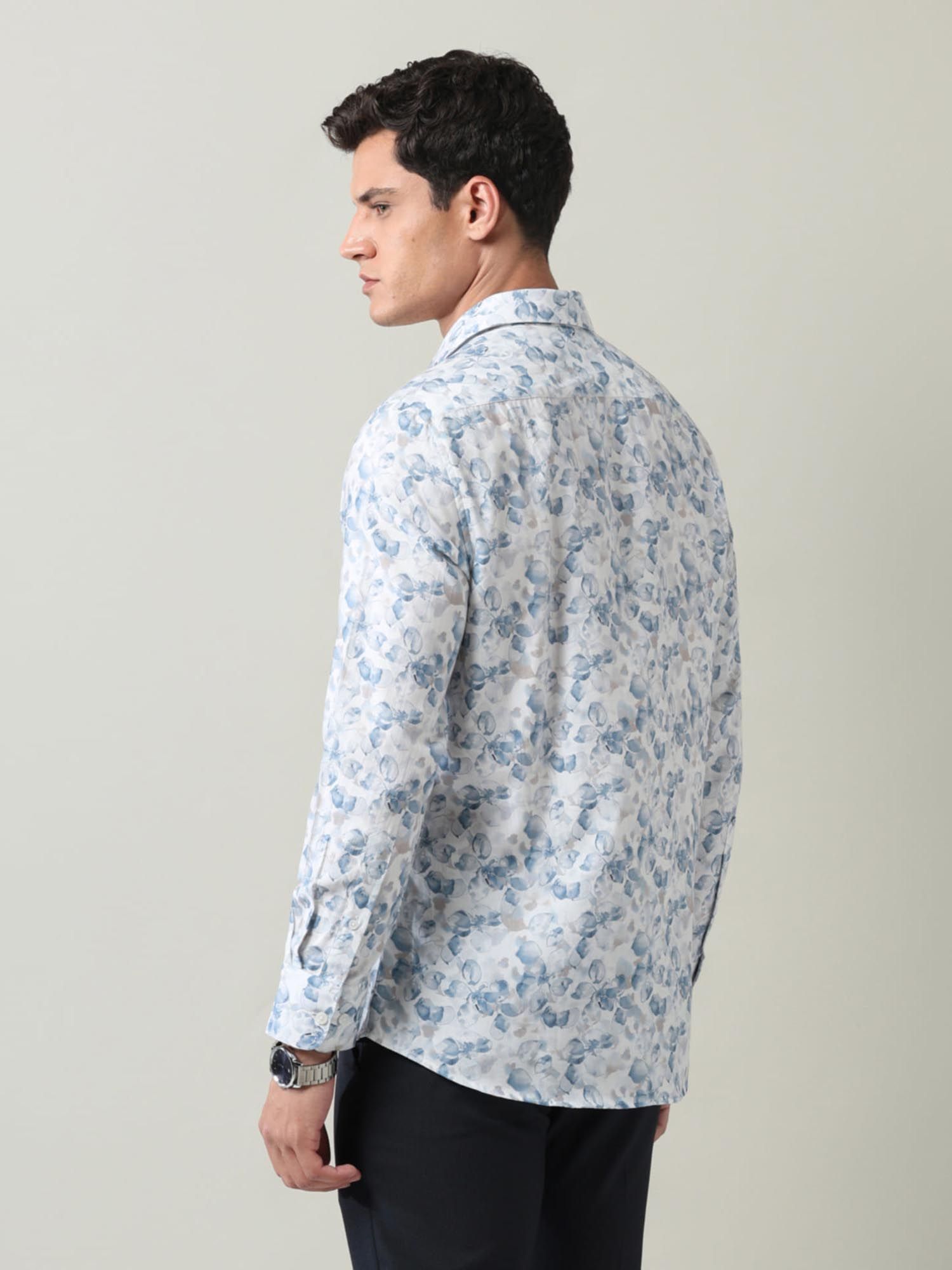 Floral Regular Fit Dobby Shirt Blue