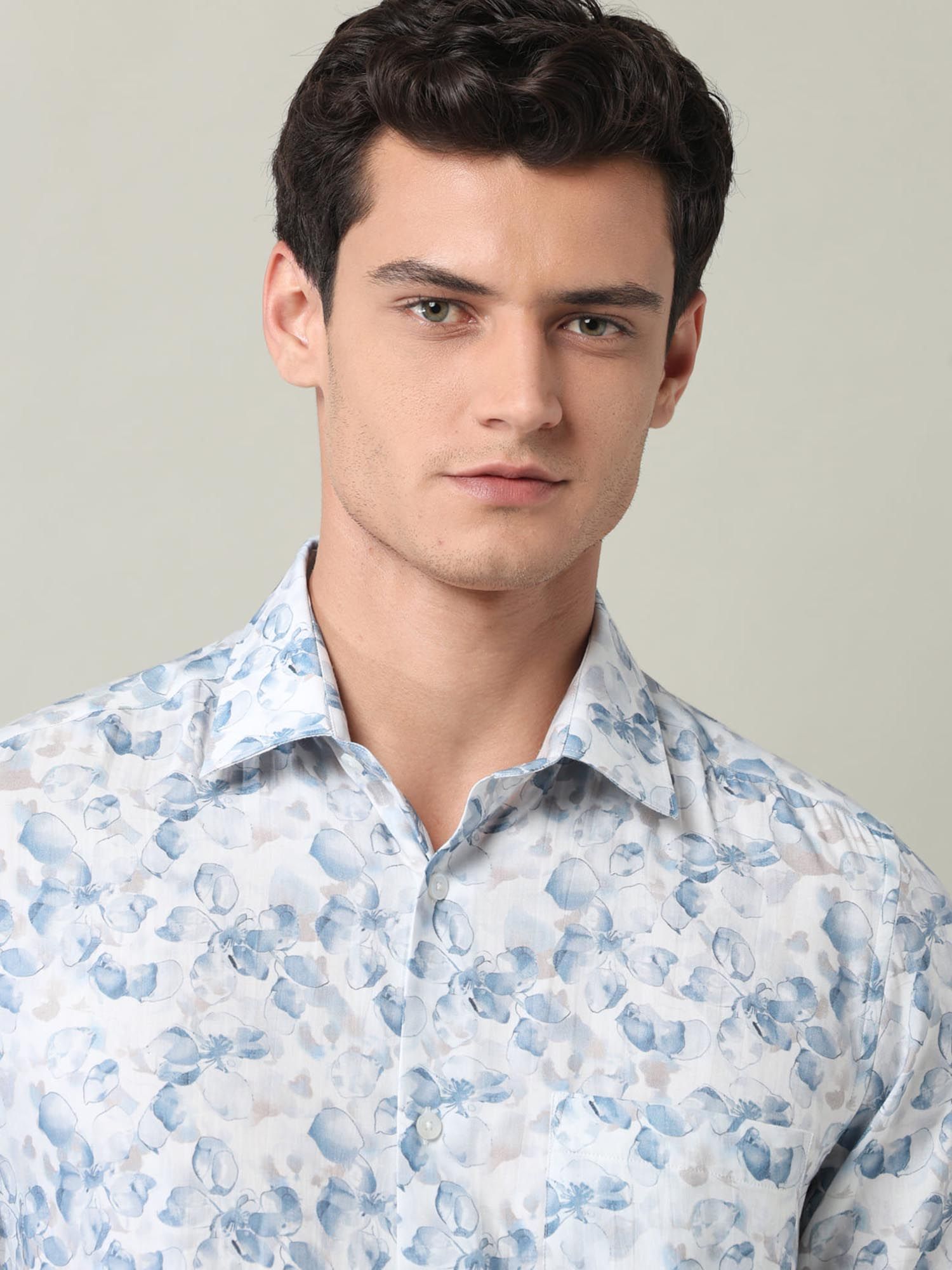 Floral Regular Fit Dobby Shirt Blue