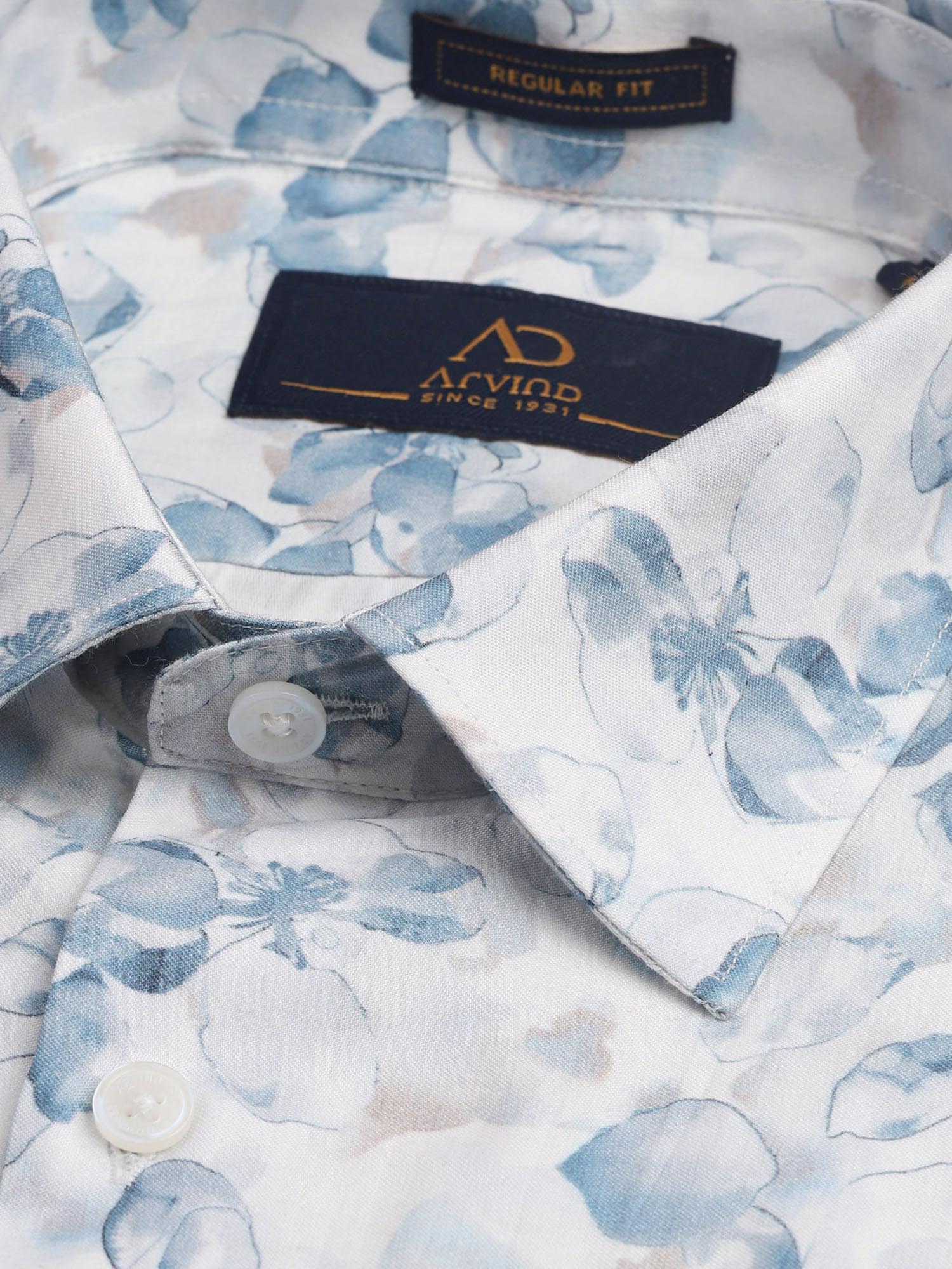 Floral Regular Fit Dobby Shirt Blue