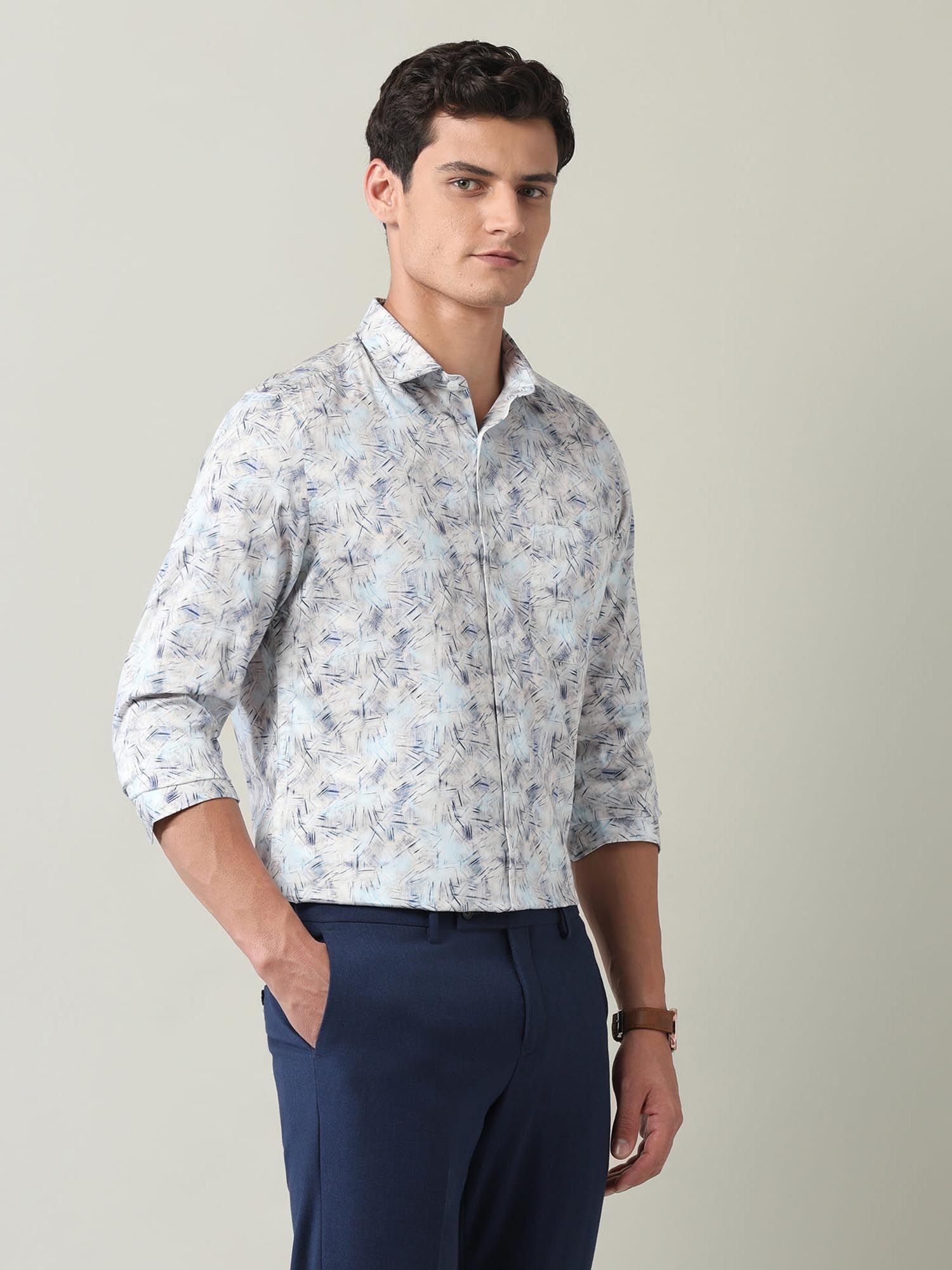 Abstract Printed Regular Fit Shirt Blue