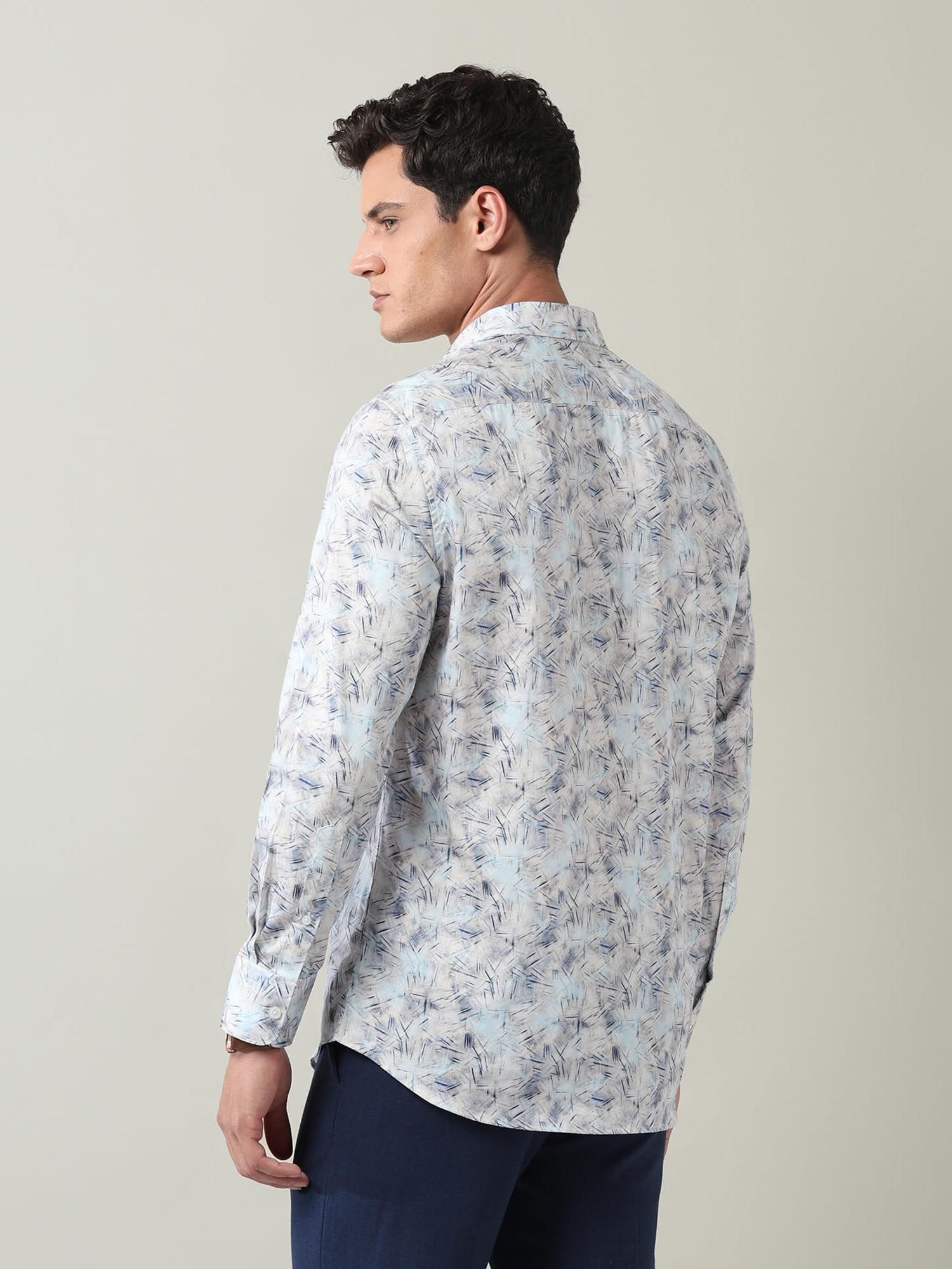 Abstract Printed Regular Fit Shirt Blue