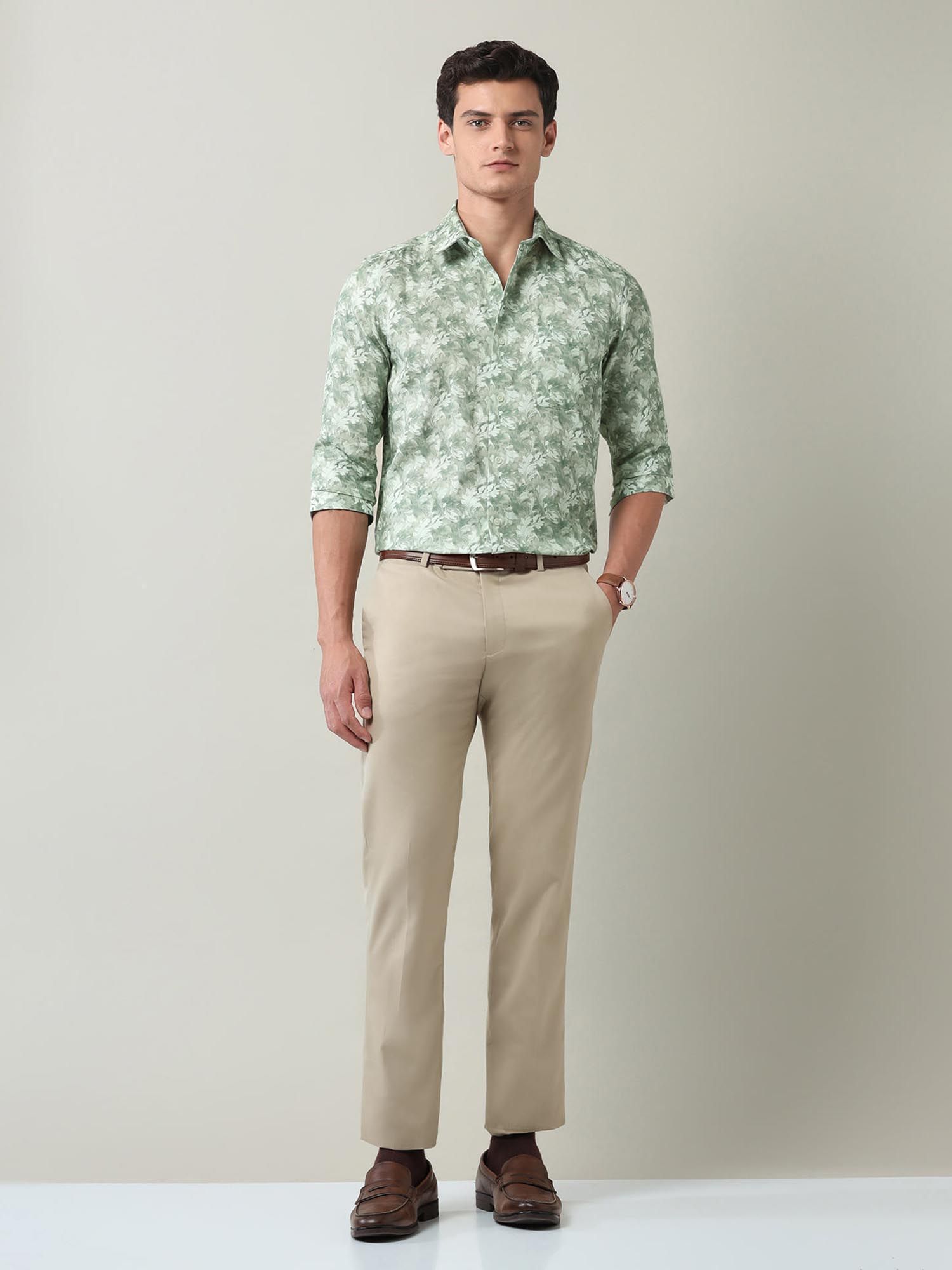 Floral Printed Regular Fit Shirt Green