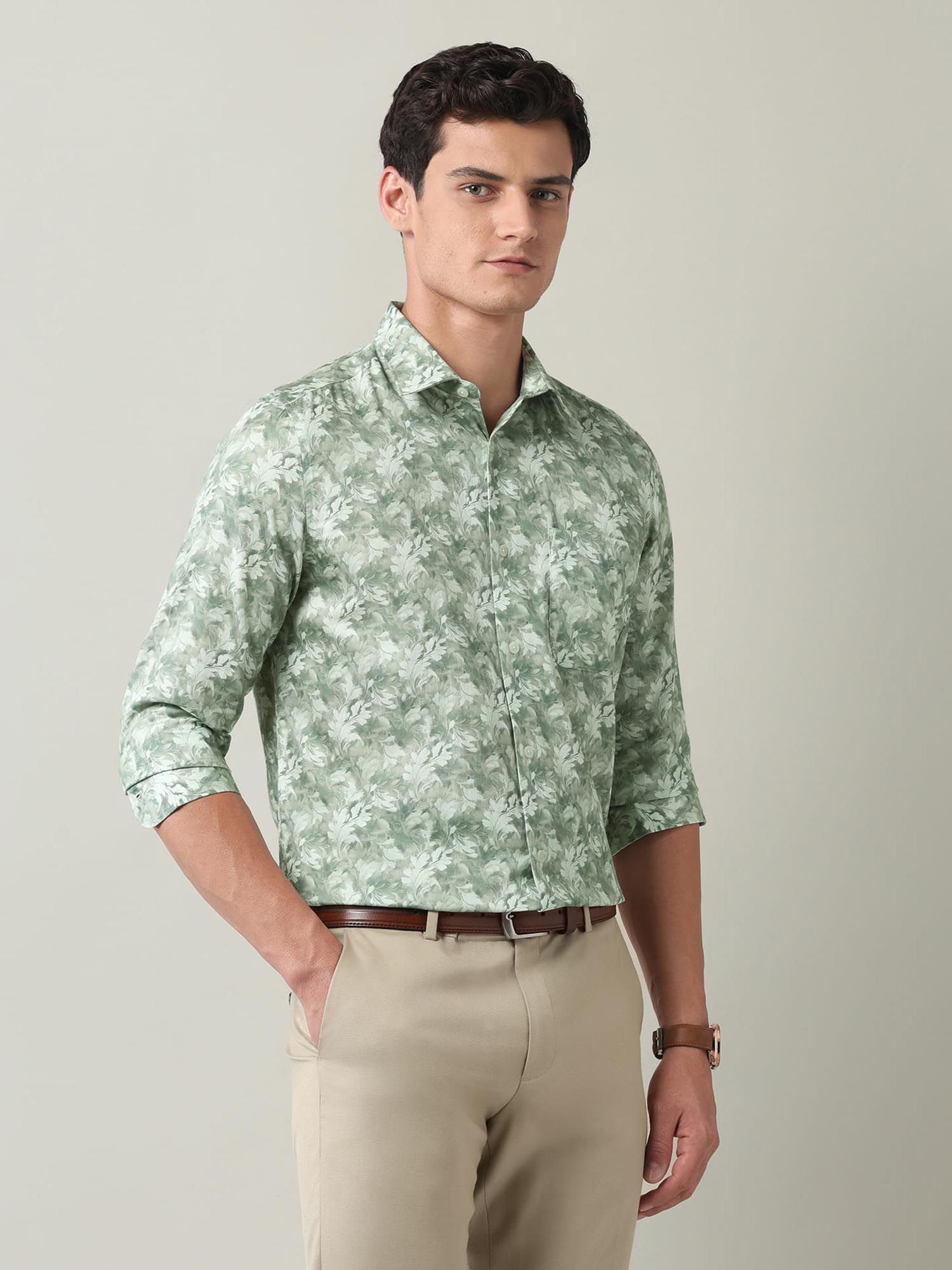 Floral Printed Regular Fit Shirt Green