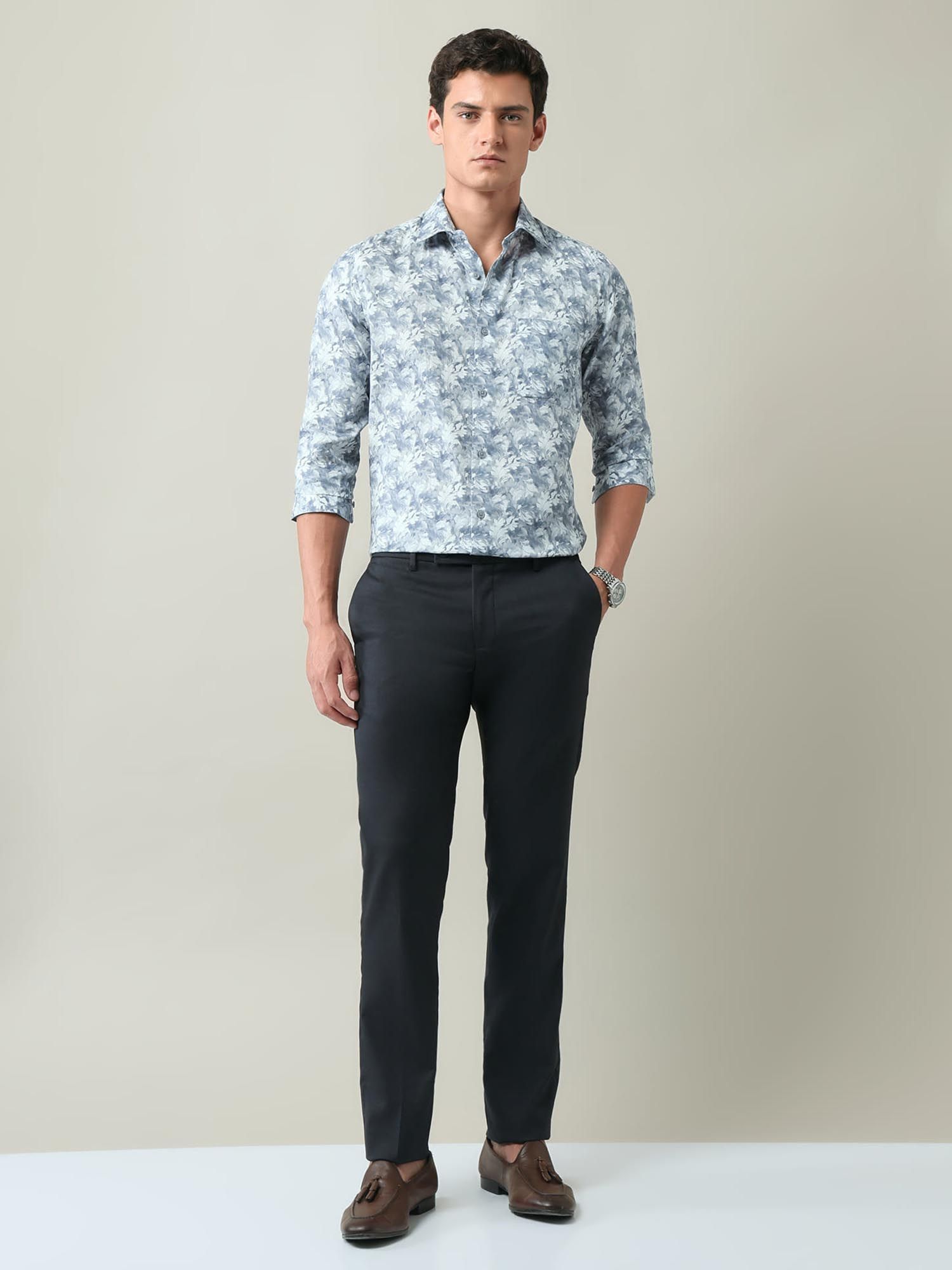 Floral Printed Regular Fit Shirt Grey