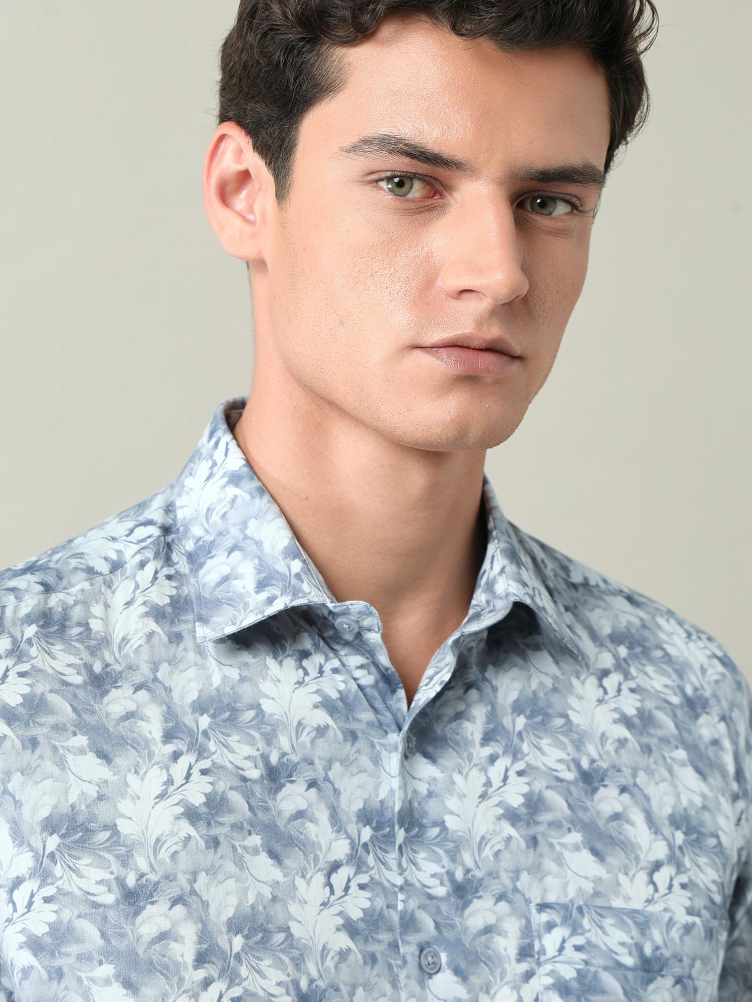 Floral Printed Regular Fit Shirt Grey