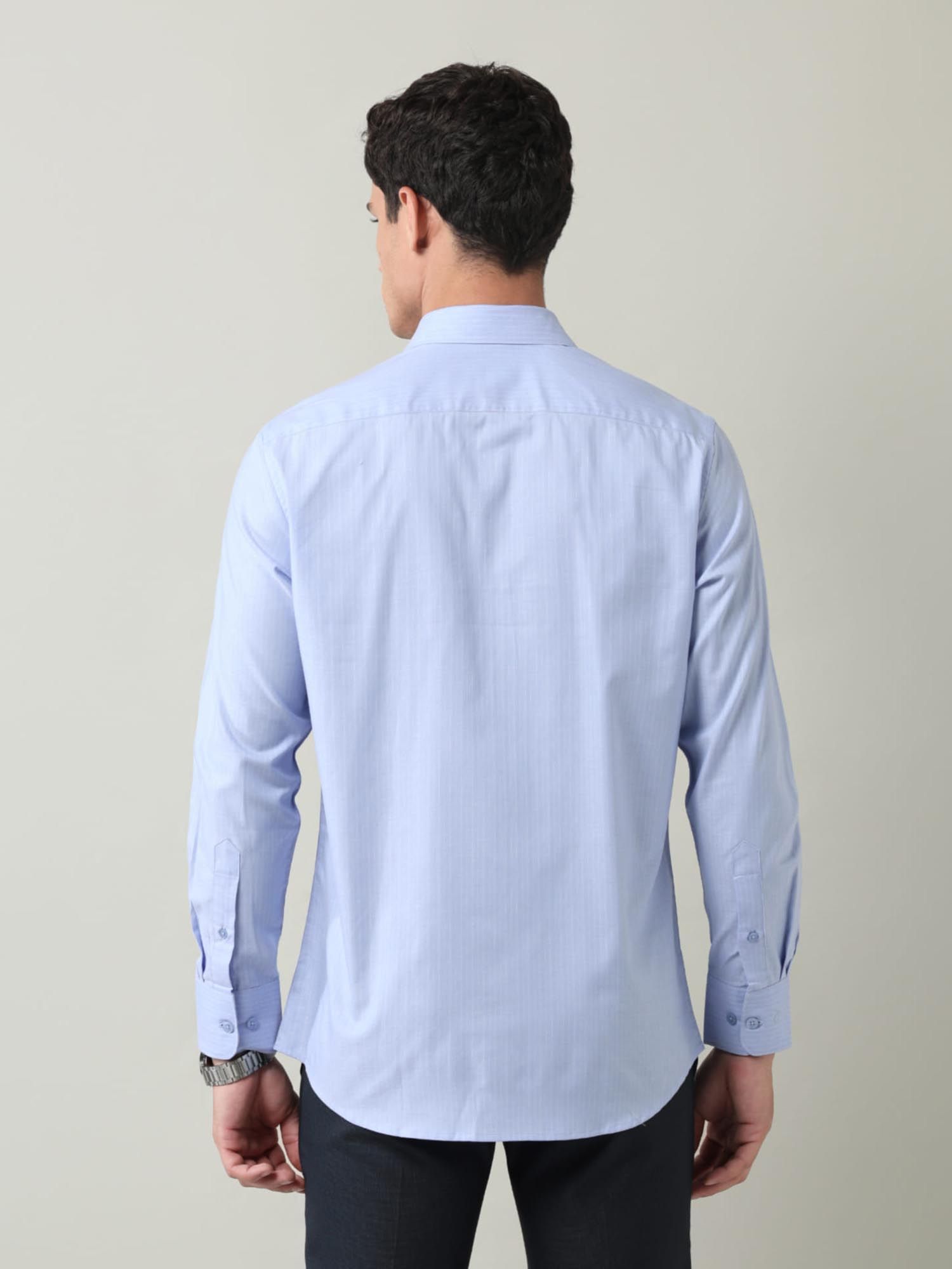 Vertical Striped Herringbone Shirt Blue