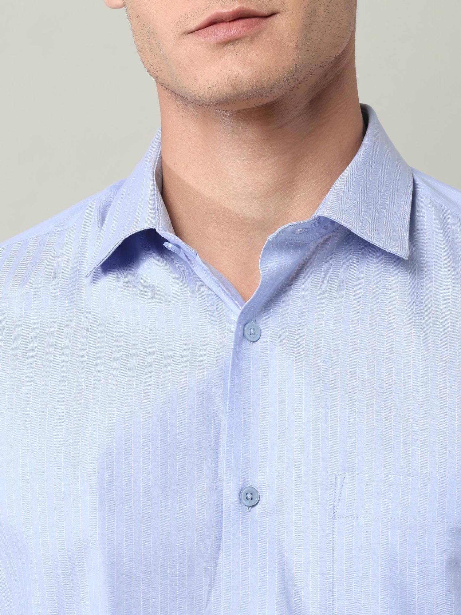 Vertical Striped Herringbone Shirt Blue