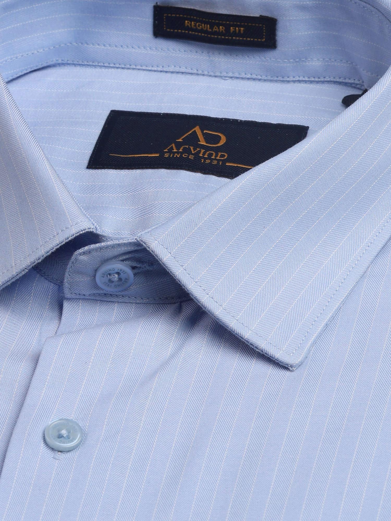 Vertical Striped Herringbone Shirt Blue