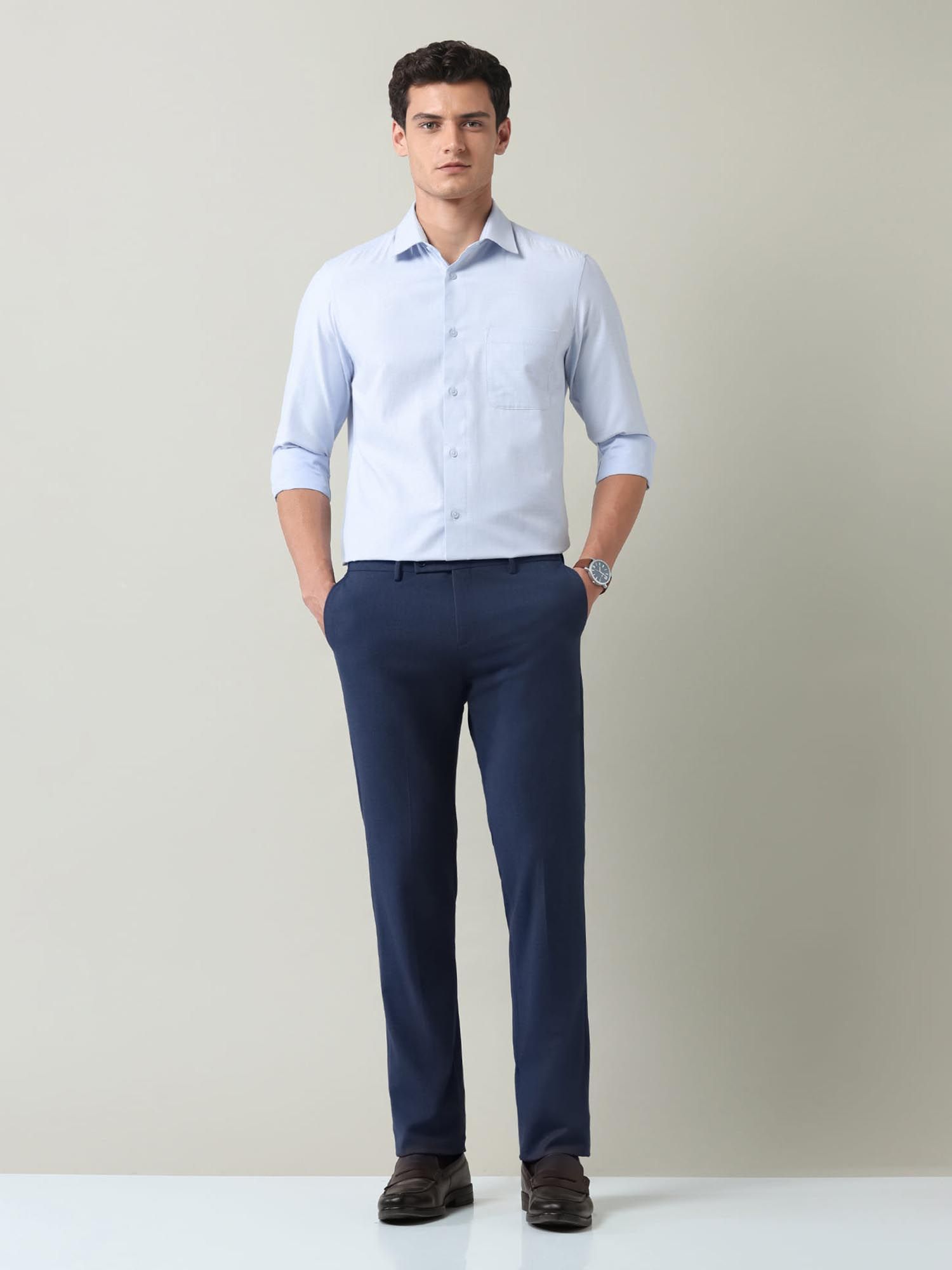 Textured Regular Fit Dobby Shirt Blue