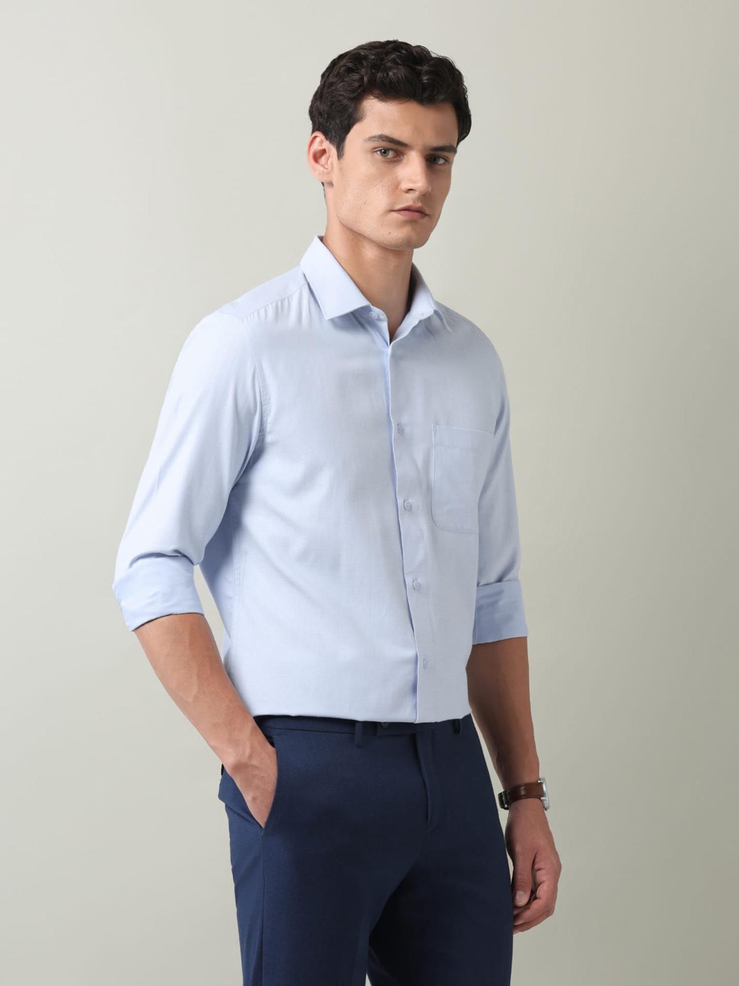 Textured Regular Fit Dobby Shirt Blue