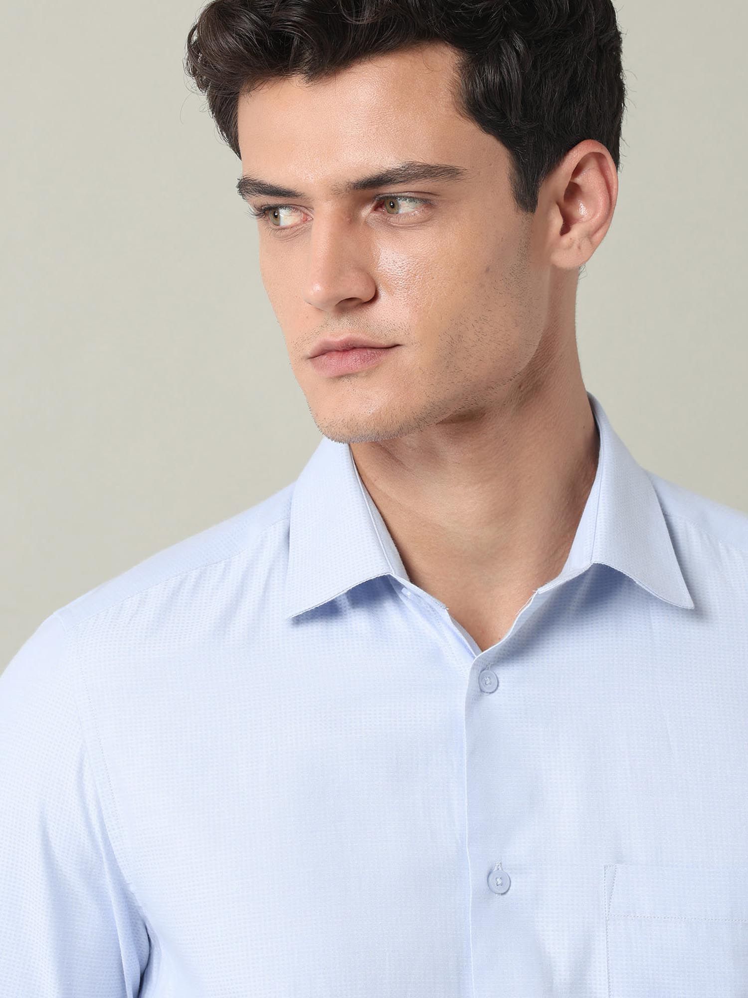 Textured Regular Fit Dobby Shirt Blue