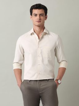 AD By Arvind - Self Design Slim Fit Twill Shirt Yellow