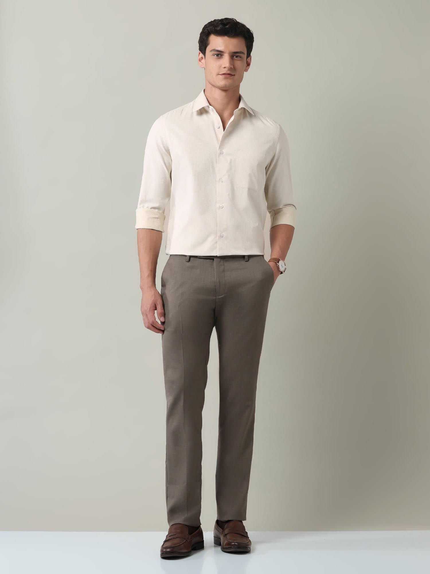 Self Design Slim Fit Twill Shirt Yellow