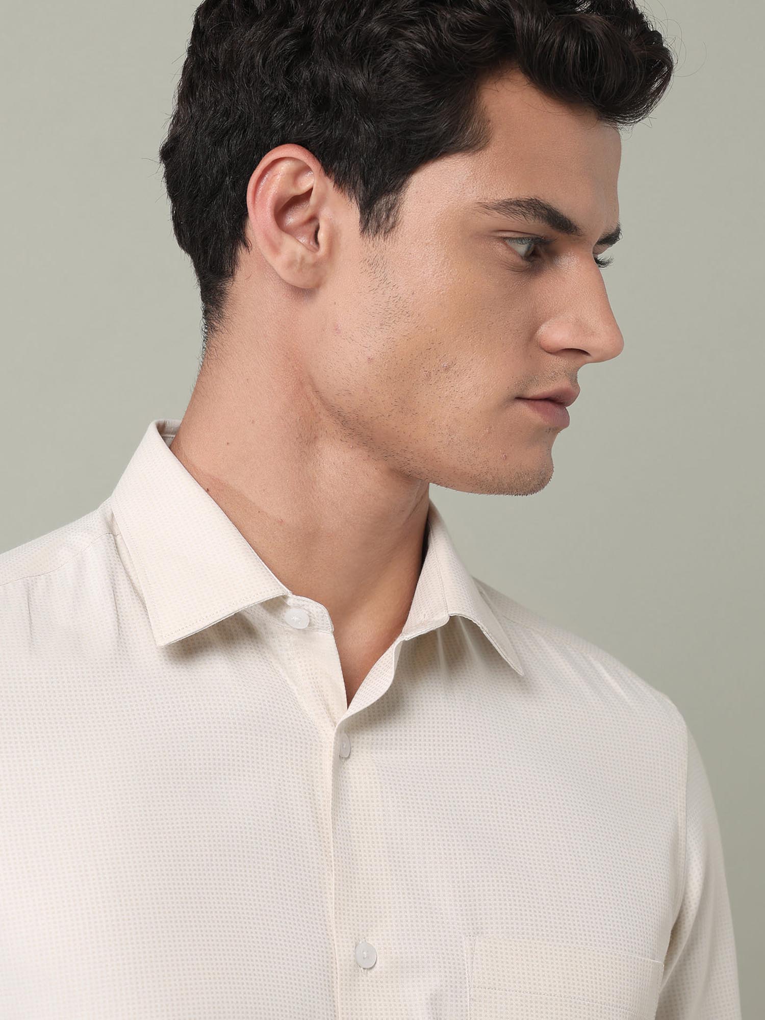 Self Design Slim Fit Twill Shirt Yellow