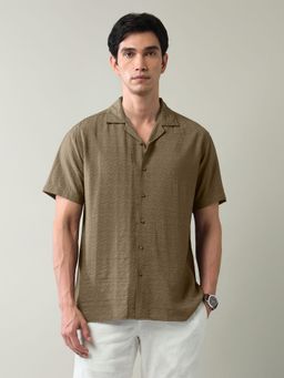 AD By Arvind - Self Design Air Soft Slim Fit Shirt Beige