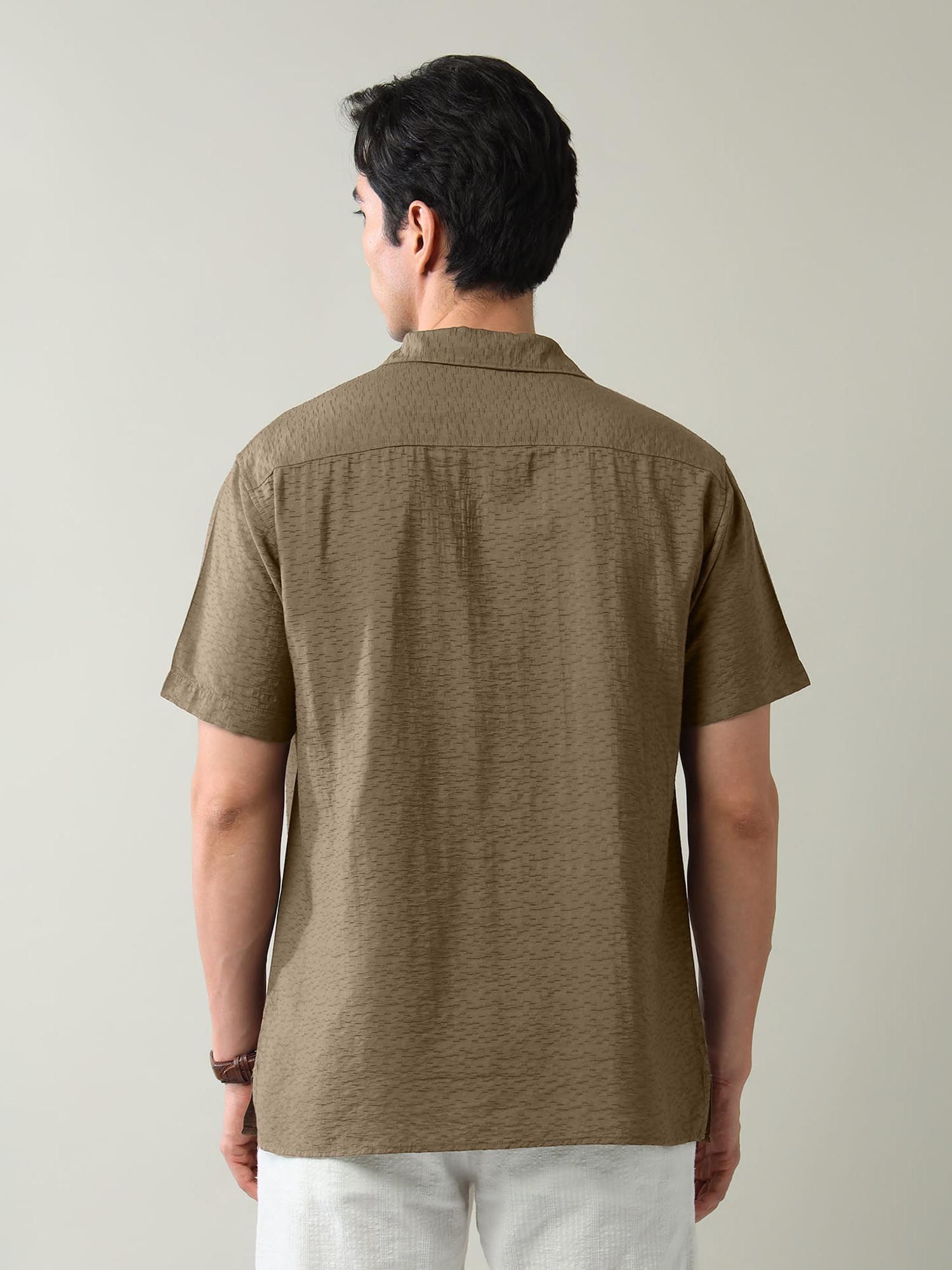 Self Design Air Soft Slim Fit Shirt Beige