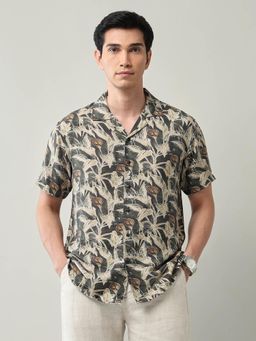 AD By Arvind - Modern Slim Fit Floral Printed Shirt Olive