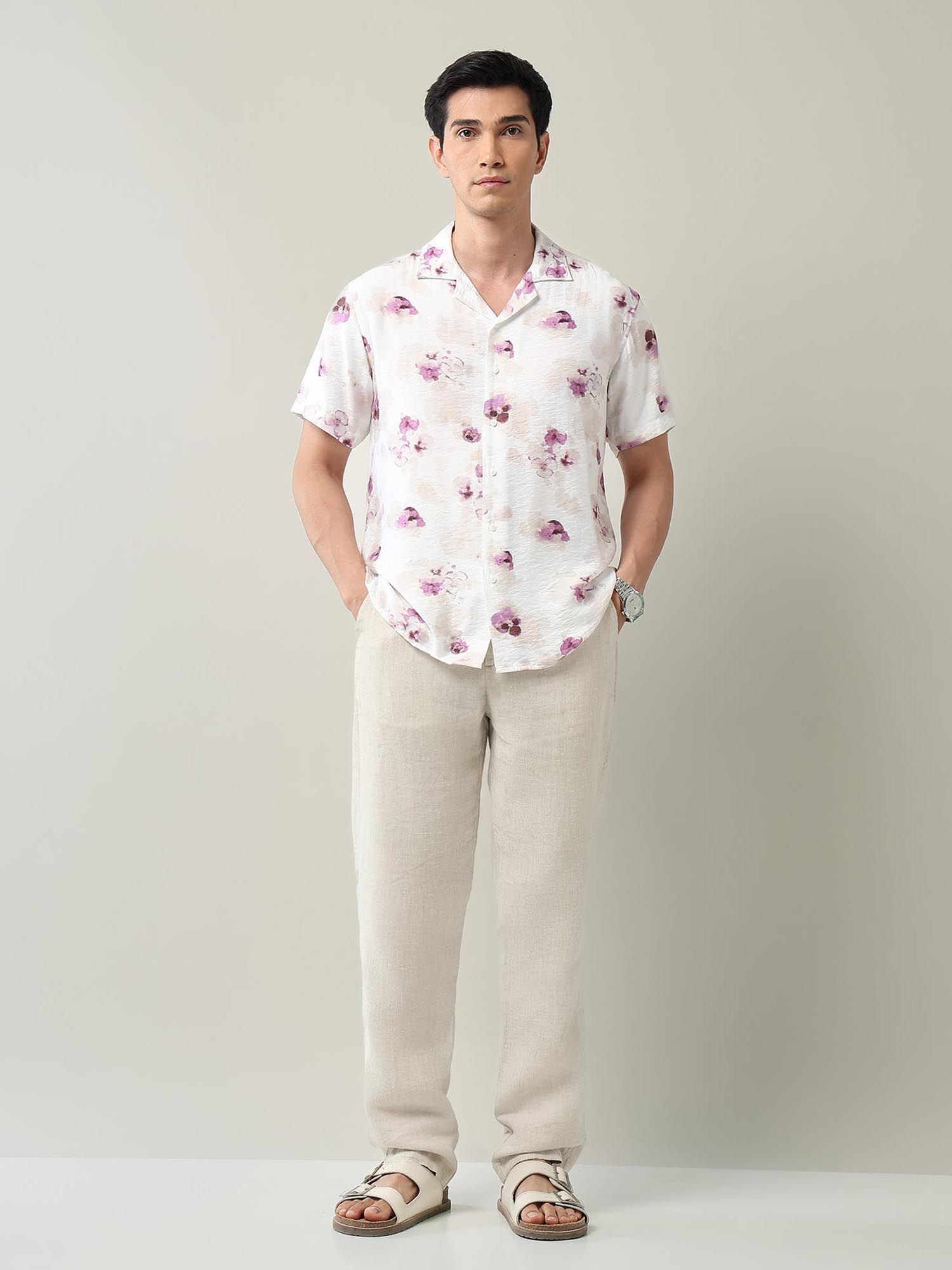 Modern Slim Fit Floral Printed Shirt Purple