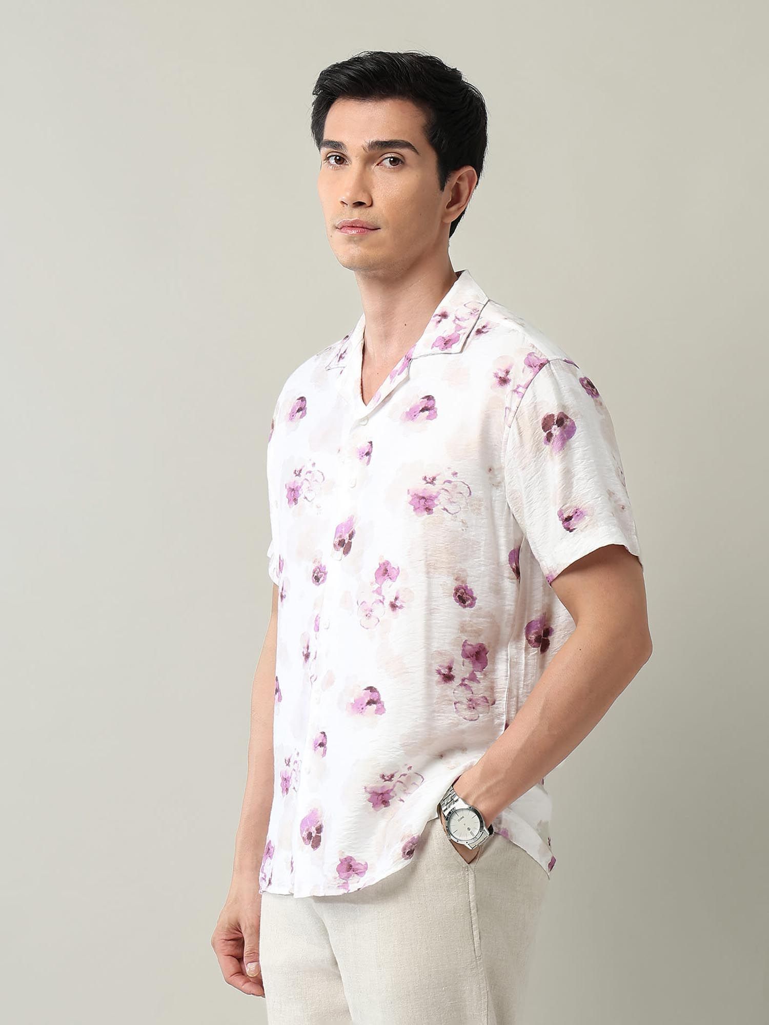 Modern Slim Fit Floral Printed Shirt Purple