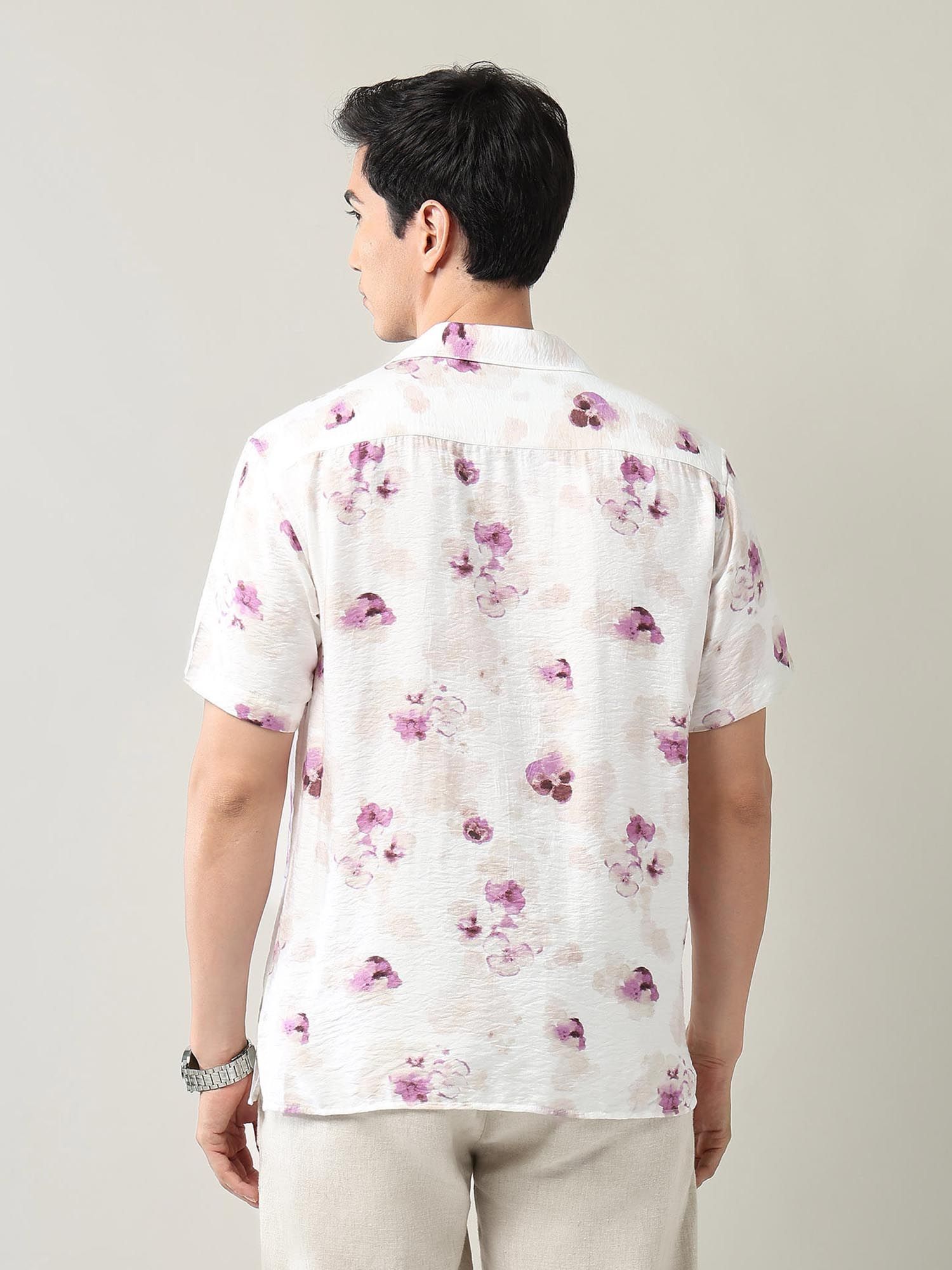 Modern Slim Fit Floral Printed Shirt Purple