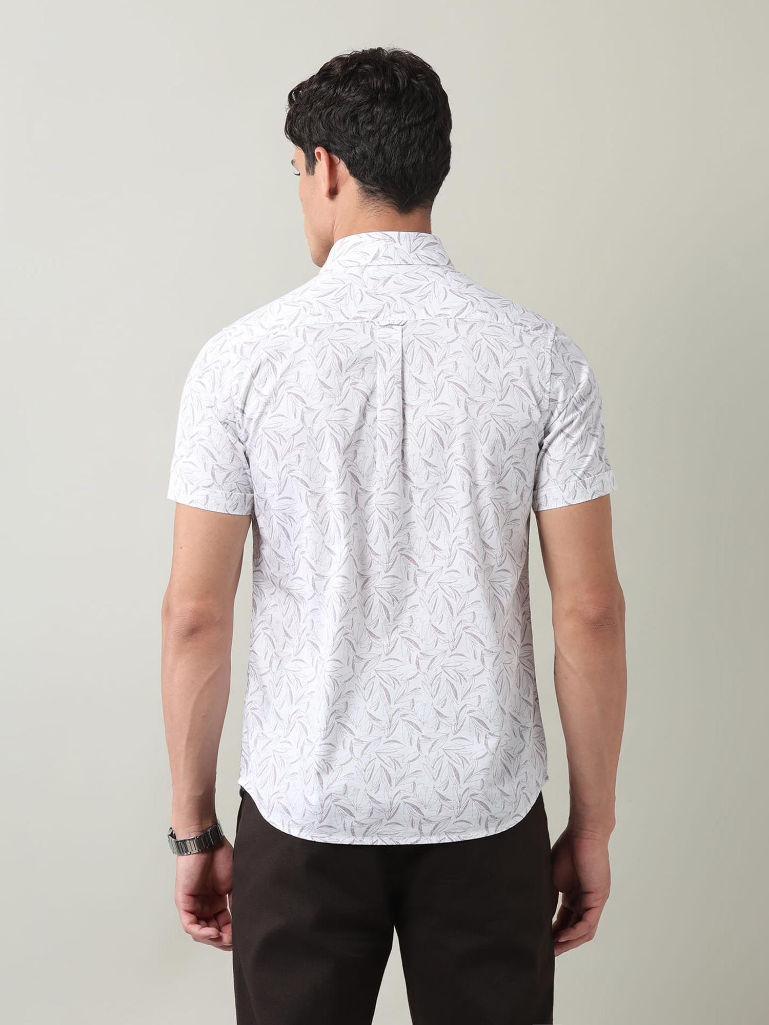 Floral Printed Slim Fit Twill Shirt Mauve