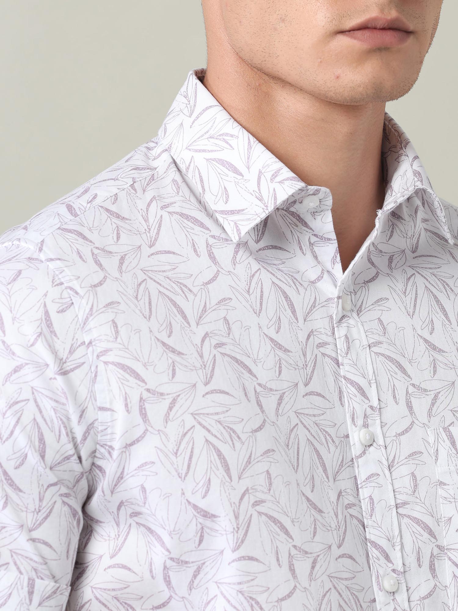 Floral Printed Slim Fit Twill Shirt Mauve