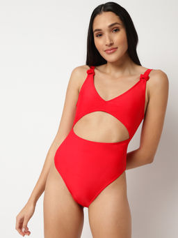 Missguided - Red Triple Knot High Leg Cut Out Swimsuit