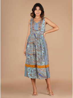 Autumnlane - Kerry Blue Printed Muslin Midi Dress