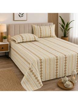Cortina - Cloud Cotton King Size Bedsheet with 2 Pillow Covers-Beige