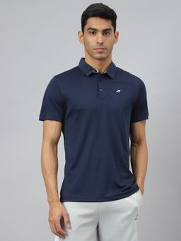 Alcis - Men Navy Blue Train Tech Anti Static Slim Fit Training Polo T-Shirt