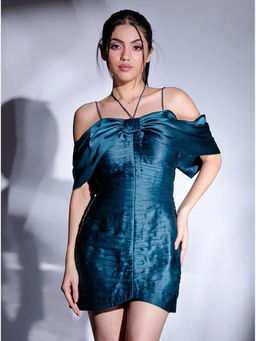 Kayjay by Kritika Jain - Teal Sleeveless Halter Neck Dress