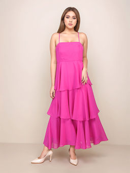 Zink London - Womens Pink Solid Relaxed Fit Midi Dress