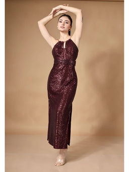 Kayjay by Kritika Jain - Wine Sleeveless Sequined In My Viens Gown and Belt (Set of 2)