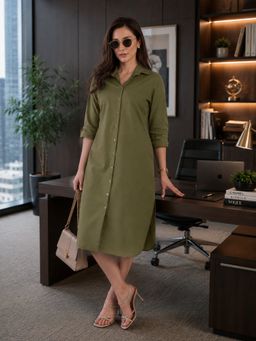 WineRed - Women Green Side Silt Shirt Dress
