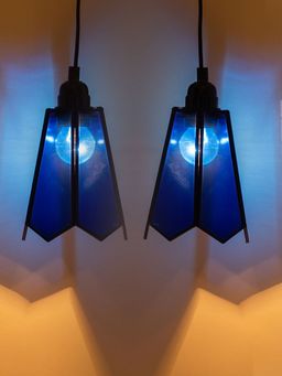 ExclusiveLane - Glass Magnificence Handcrafted Conical Hanging Pendant Lamp in Glass & Iron (Set of 2)