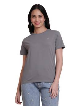 TWIN BIRDS - Grey Women Easy Solid Tshirt