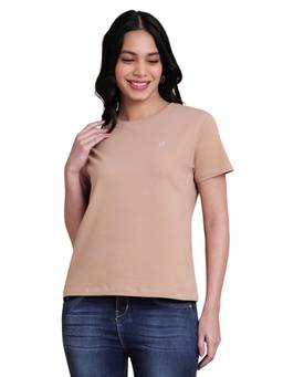 TWIN BIRDS - Beige Women Easy Solid Tshirt