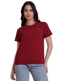 TWIN BIRDS - Maroon Women Easy Solid Tshirt