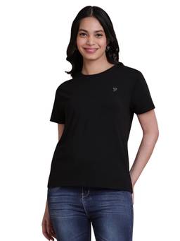 TWIN BIRDS - Black Women Easy Solid Tshirt