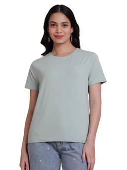 TWIN BIRDS - Green Women Easy Solid Tshirt