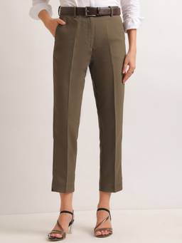 Hancock - Women's Slim Fit Solid Brown Trouser