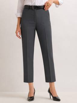 Hancock - Women's Slim Fit Solid Charcoal Trouser