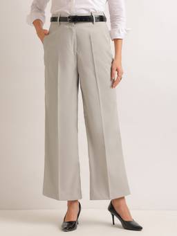 Hancock - Women Wide Fit Solid Grey Trouser