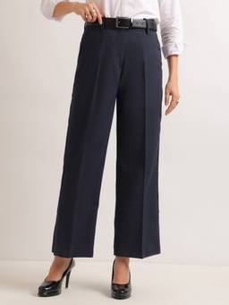 Hancock - Women's Wide Fit Solid Navy Blue Trouser