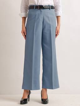 Hancock - Women Wide Fit Solid Blue Trouser