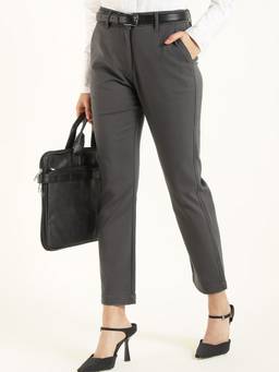 Hancock - Women's Slim Fit Solid Grey Trouser