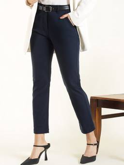 Hancock - Women's Slim Fit Solid Navy Blue Trouser