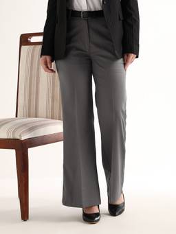 Hancock - Women's Solid Flared Fit Grey Trouser