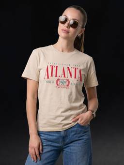 JUNEBERRY - Women Cotton Typography Beige Tshirt